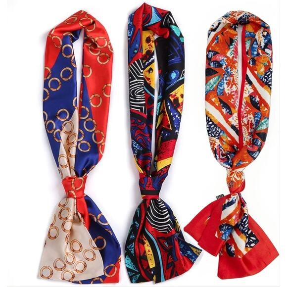 Leeven 3 Piece Colorful Womens Satin Edge Scarves 57"x5.5" Head Scarves - Picture 1 of 8